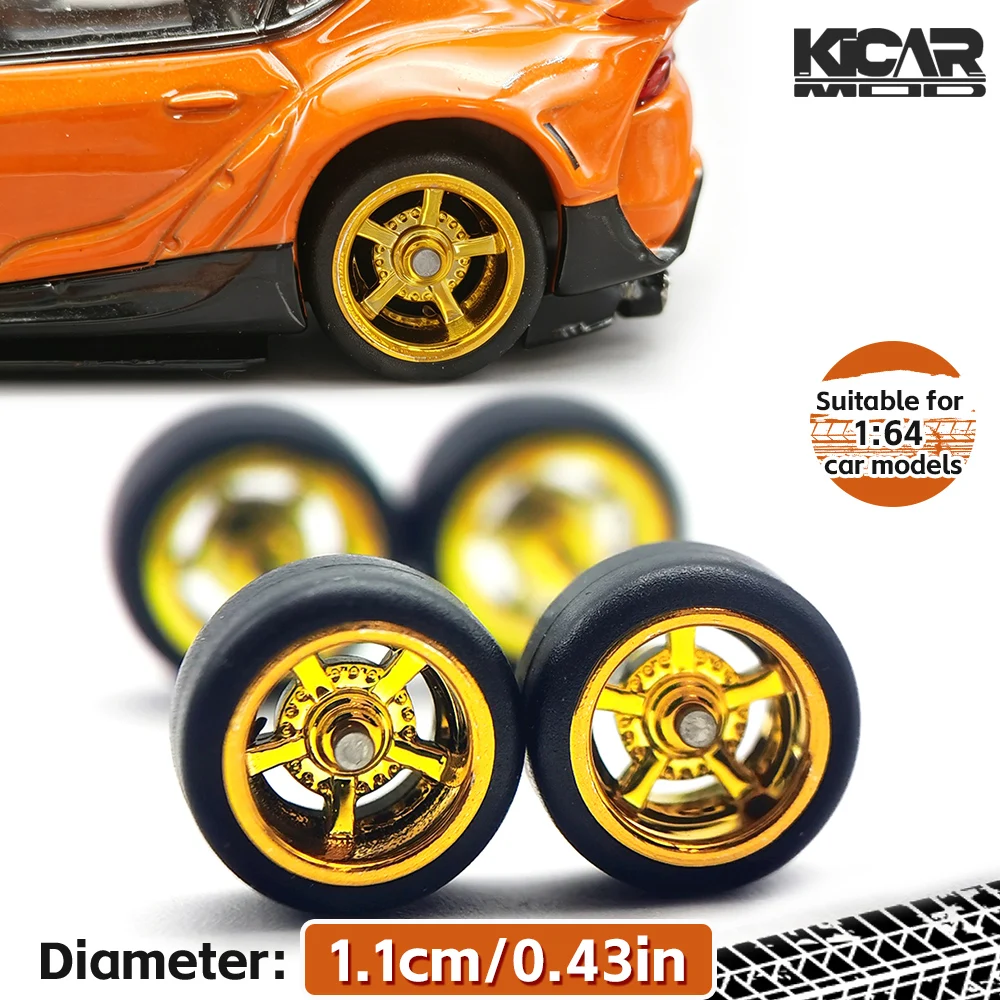 1/64 5 Spoke Chrome Model Wheels with Rubber Tires 11mm Diameter 1Set for Mainline Matchbox Tomica Diecast Car