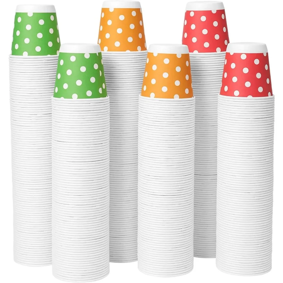 

600 Pack 3 oz Paper Cups Small Bathroom Cups Disposable Cups Mini Paper Cups Dot Design Red Green Yellow Mouthwash Cups for Par