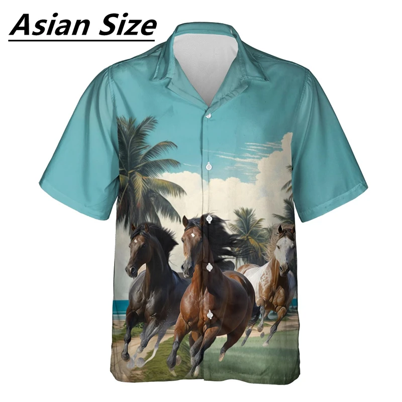 Fashion Horse Race Graphic Shirts For Men Summer Vintage Short Sleeve 3D Printed Horse Lover Shirt Casual Oversized Blouse Tops