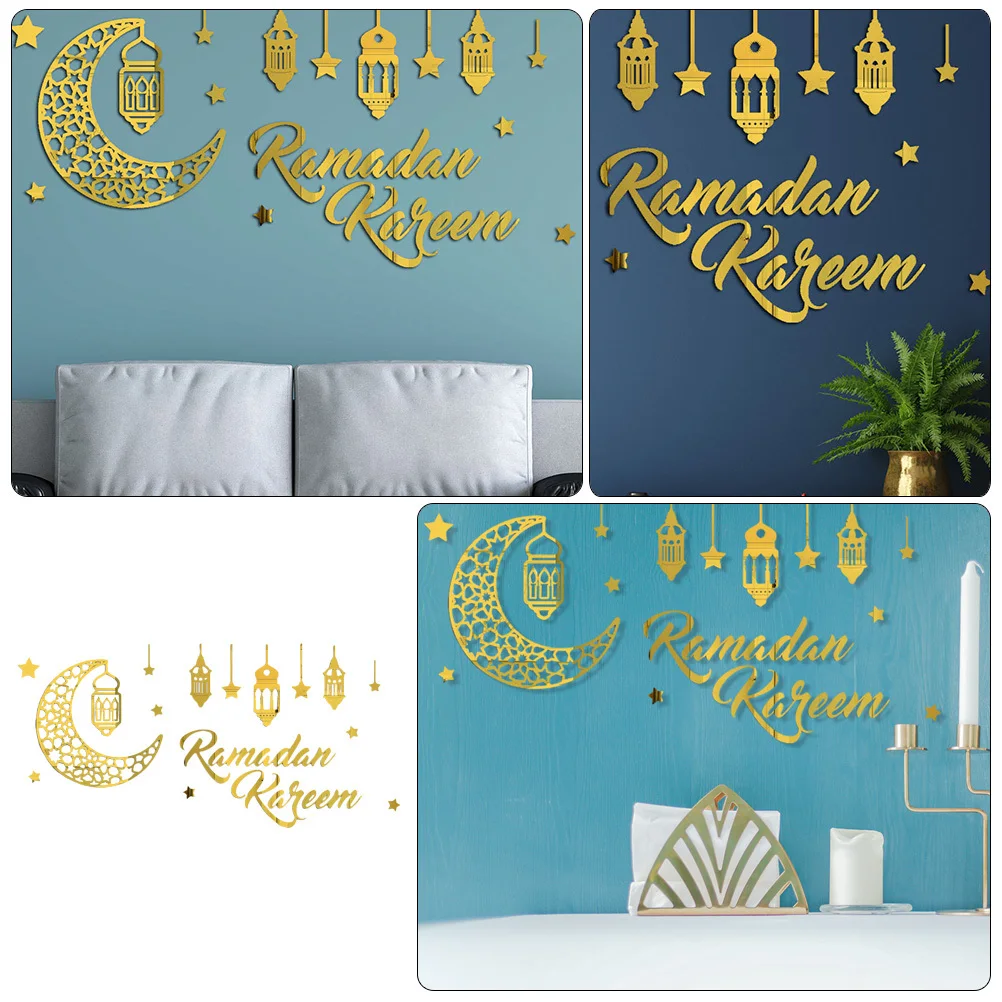 

1 Sheet Ramadan Acrylic Mirror Eid Mubarak Star and Moon Sticker Wall Decor Eid Wall Sticker DIY Stickers