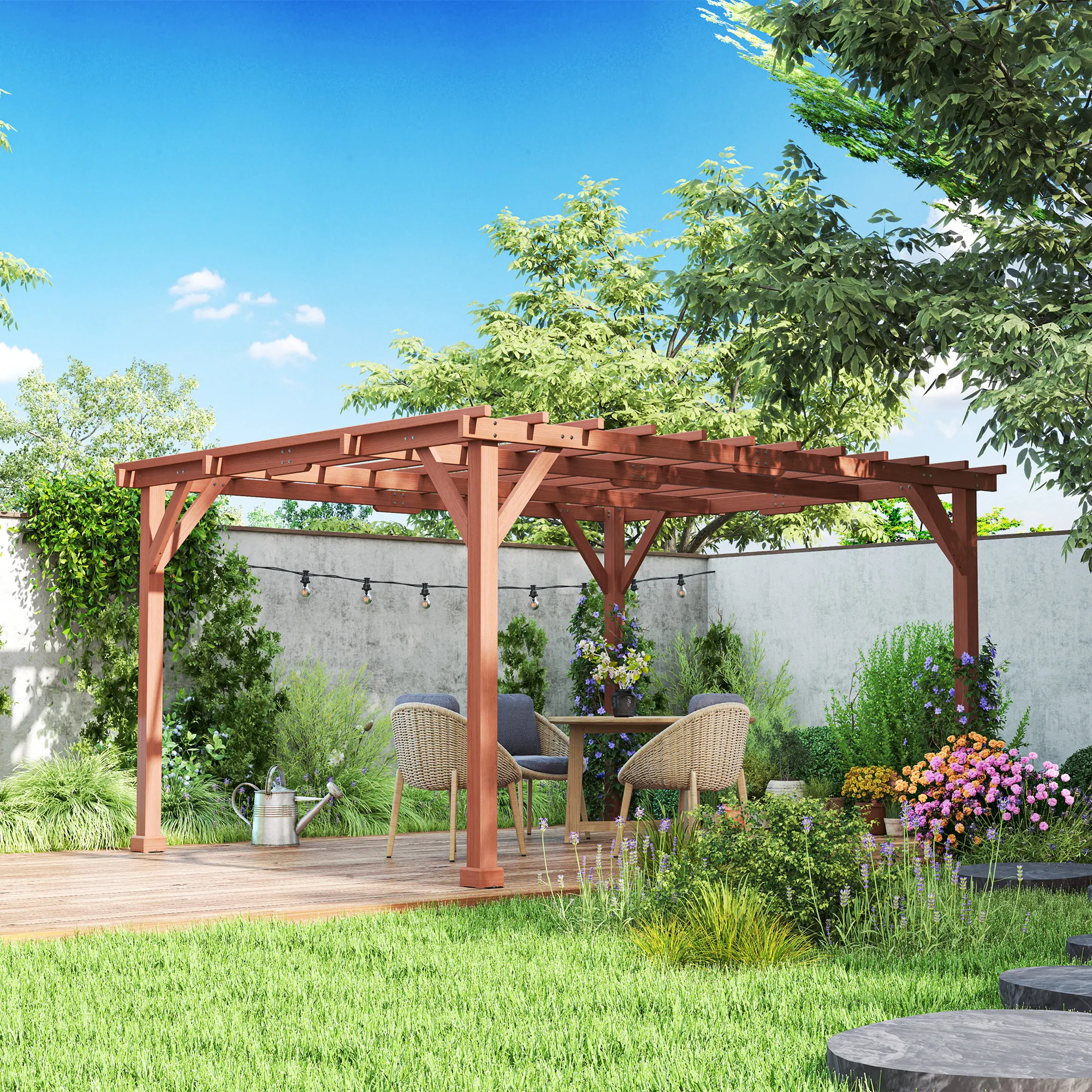 11' x 12.5' Outdoor Wood Pergola with Grape Trellis for Patio, Deck, Backyard, Lawn view 2