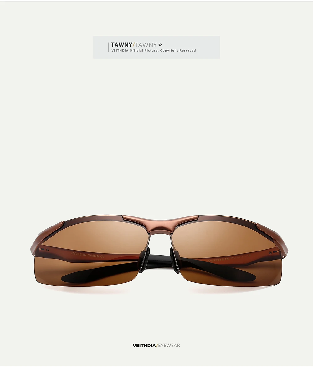 VEITHDIA Marken-Sonnenbrille aus Aluminium für Herren, polarisierte UV400-Gläser, randlos, zum Fahren, Angeln, Sonnenbrille, Sportbrille für Herren, V6535 – Detail 13