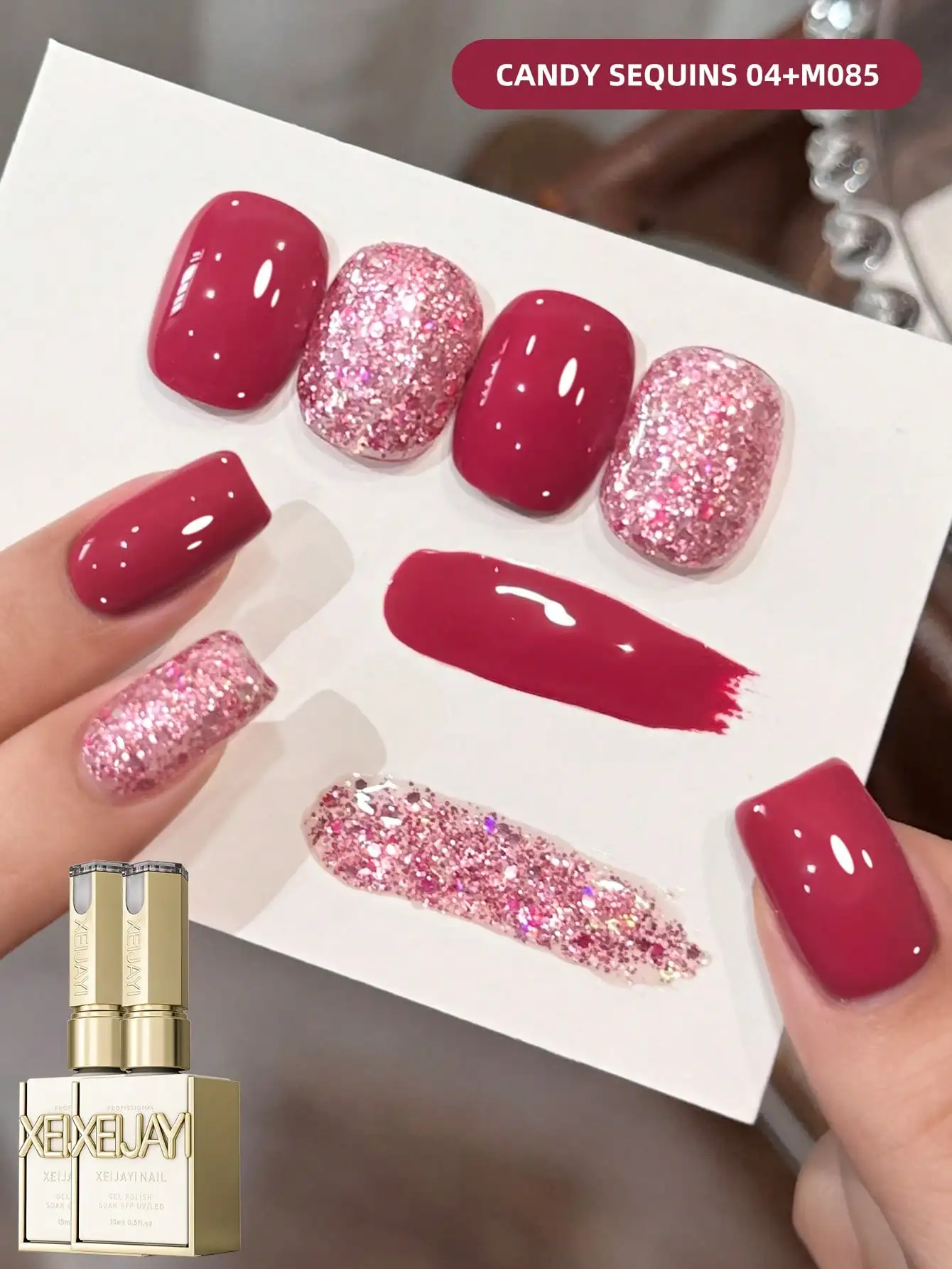 

XEIJAYI 2 шт. 15 мл красный и сладкий конфетный блестящий набор гелей для ногтей полуперманентный дизайн ногтей замачиваемый УФ-светодиодный маникюрный салон DIY маникюрный салон