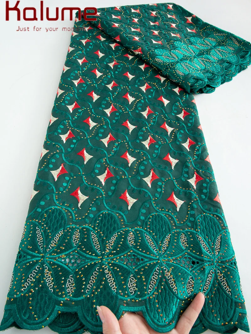 

Kalume 2025 African Cotton Lace Fabric Embroidery Lace Fabric Stones Nigerian Swiss Voile Lace Fabric For Sewing Dress F5004
