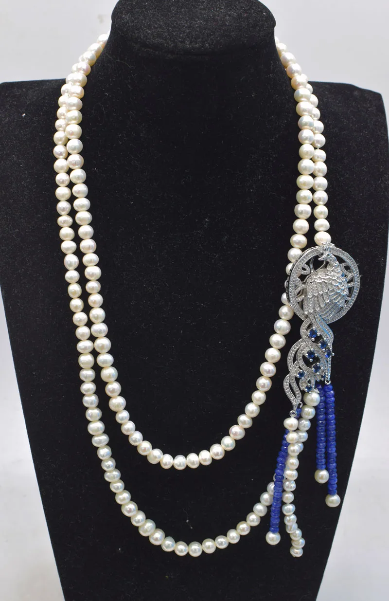 freshwater pearl white near round 7-8 mm and  zircon bird pendant  nature  wholesale necklace 45inch