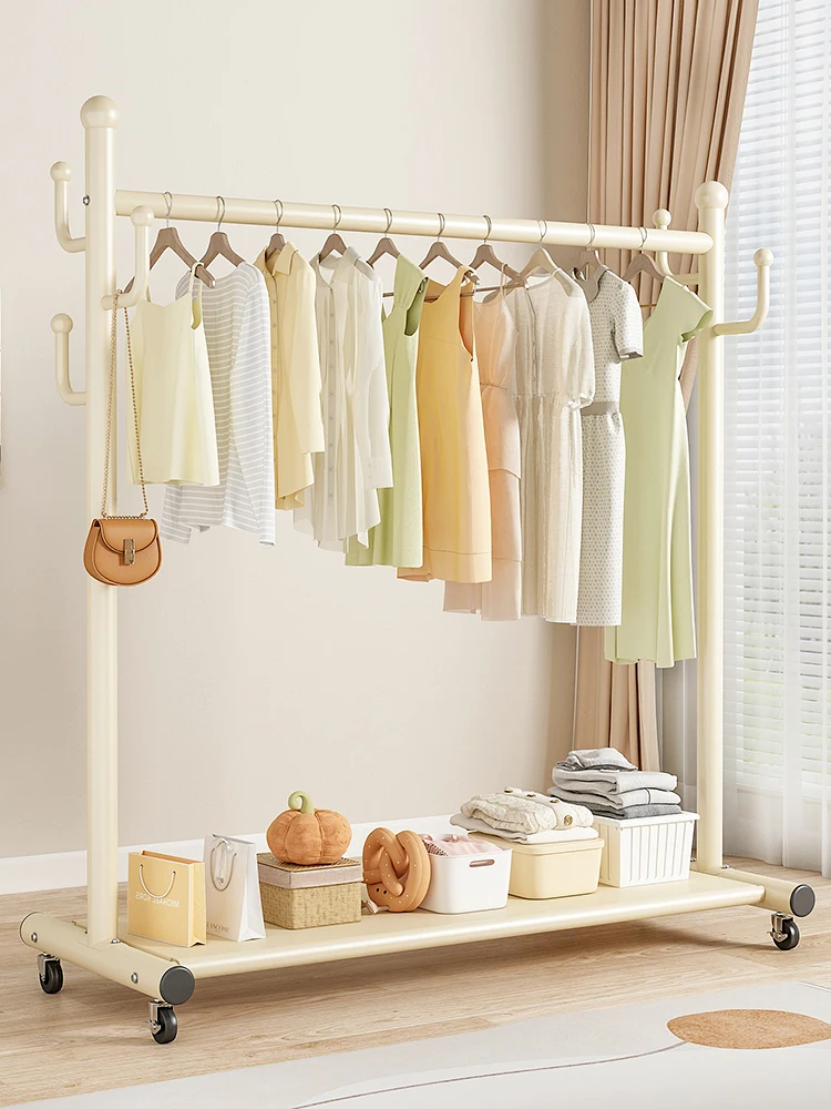 

Simple Indoor Floor-Mounted Clothes Hanger Ra Bedroom Clothing Storage Stand Home Use Drng Rod Thiened Clothes Hanger