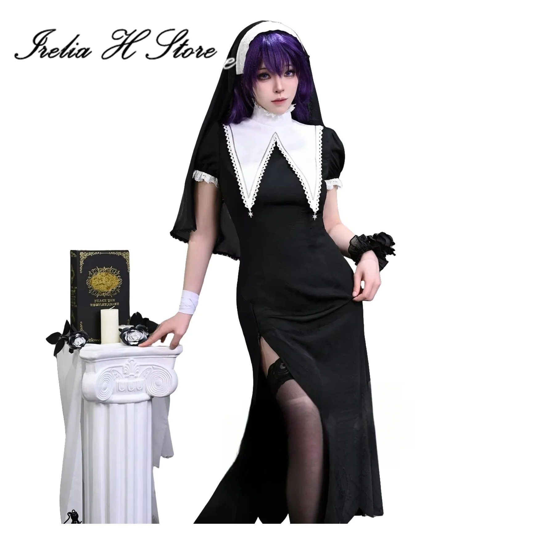 

Irelia H Asahina Mafufu cosplay costume for women anime halloween nun dress black