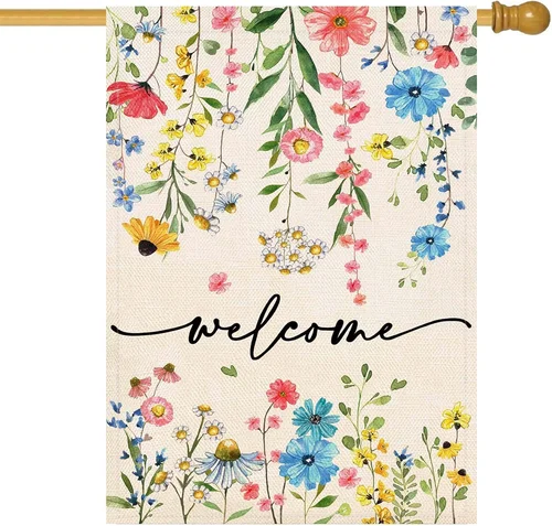 Spring Summer Welcome Floral House Flag 28X40 Inch Double Sided Large Yard Flag 313047975942 ZZY