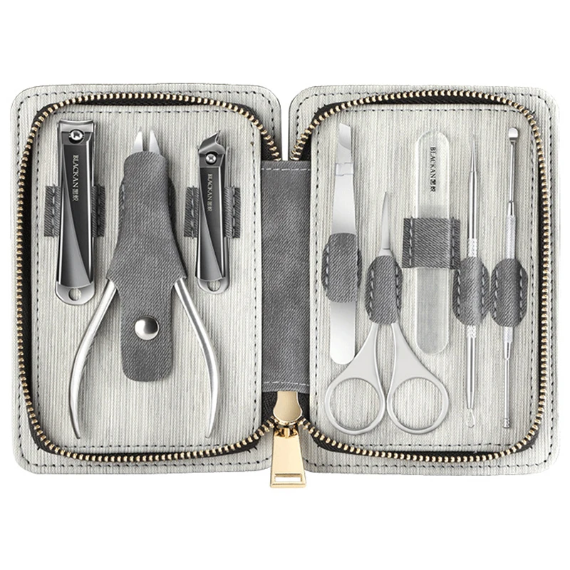 

8Pcs/Set Manicure Set Stainless Steel Eagle Hook Pedicure Nail Clippers Cutter Tools Kits Portable High Quality Travel Case