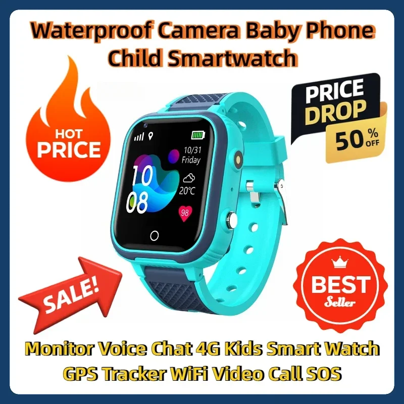 Waterproof Camera Baby Phone Child Smartwatch Monitor Voice Chat 4G Kids Smart Watch GPS Tracker WiFi Video Call SOS