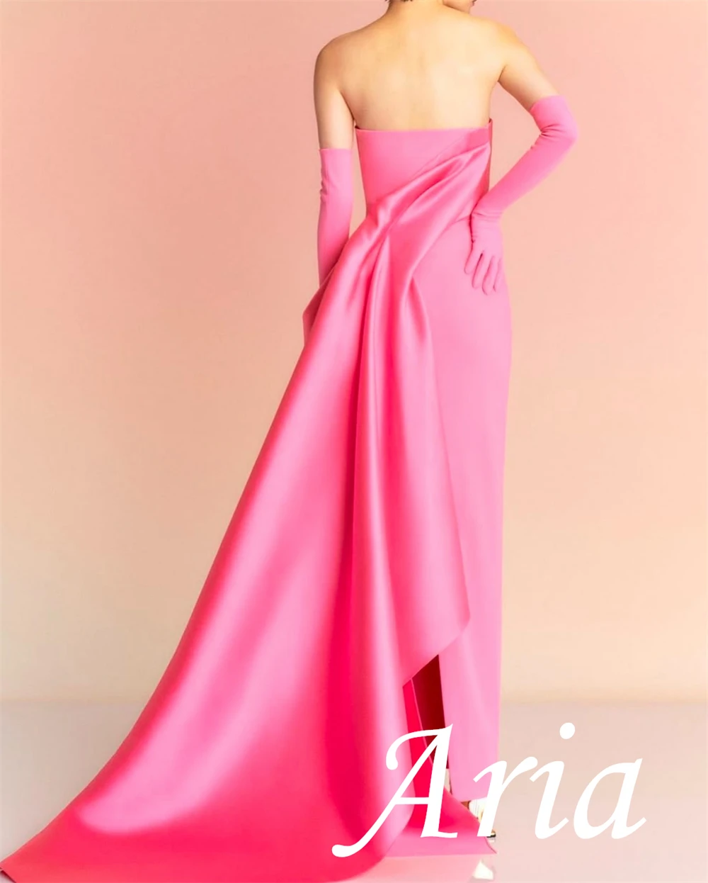 Customized Temperament Sheath Back Slit Evening Dress Graceful Strapless Celebrity Gowns Delicate Satin Ribbons Party Dress
