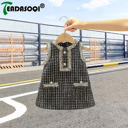 2-8Y Children Tank Dress For Girls Spring Autumn Plaid Worsted Woolen Vest Skirt Knee-length Casual Kids Princess Girl Dresses