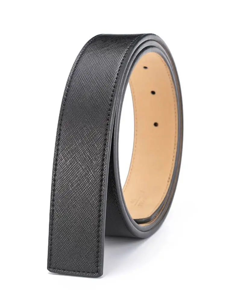 Men's Genuine Leather Belt No Head Strip round Hole Casual Business Sport Style Handmade Stitching Flat Buckle Leather Belt