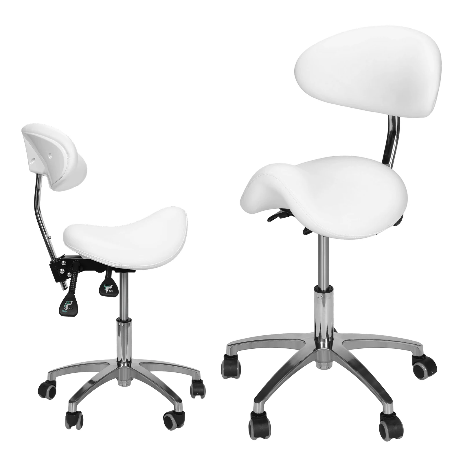 Rolling Swivel Saddle Stool Chair with Wheels with Back Support 19.93-21.65in Height for Hair Stylist for Dentist Salon Tattoo