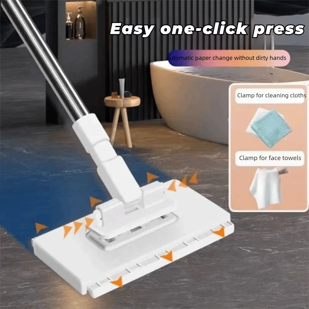Neu mit 3 wiederverwendbaren Tüchern, freihändiger Wischmopp 360 °   Drehbarer Kopf Automatischer Mopp-Clip mit Klemmvorrichtung für Bequeme Bodenreinigung
