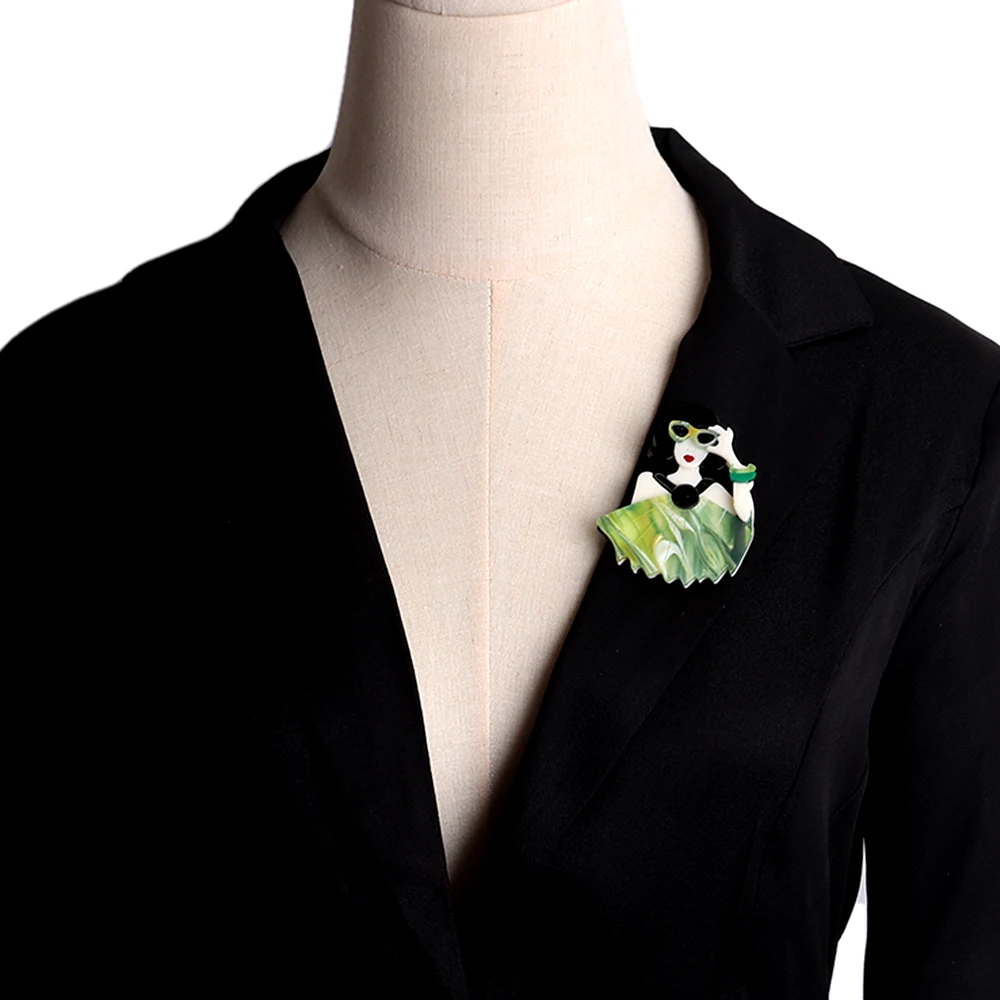 Neue Modische Acryl-Broschen für Damen, Elegante Cartoon-Frauenfiguren-Anstecknadeln, Lässiger Modeschmuck, Kleidungszubehör, Geschenk – Detail 7