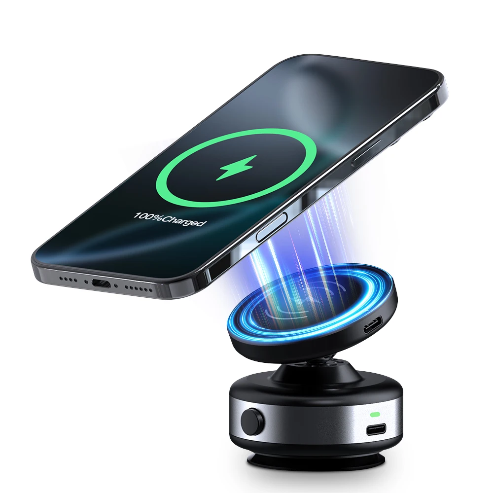 

Wireless Charge Car Phone Holder 360° Rotation N52 Strong Magnetic Electric Vacuum Suction Bracket for iPhone 16 15 14 Pro Max