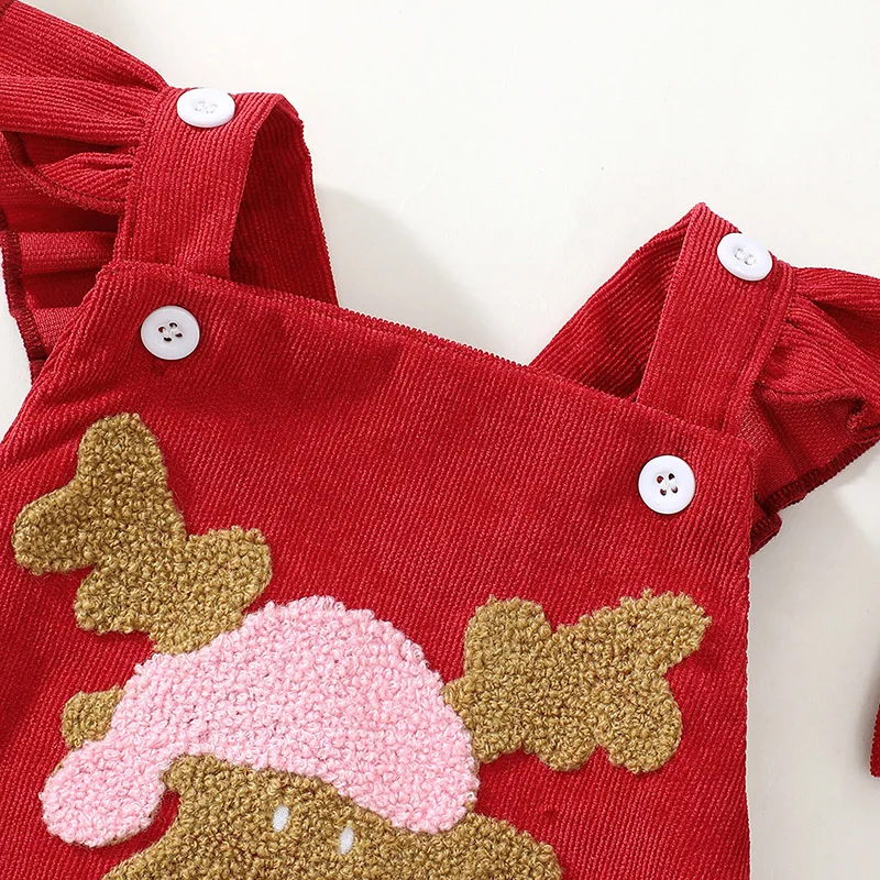 Toddler Girls Winter Romper with Reindeer Embroidery and Matching Headband - Festive Christmas Outfit for Baby Girl