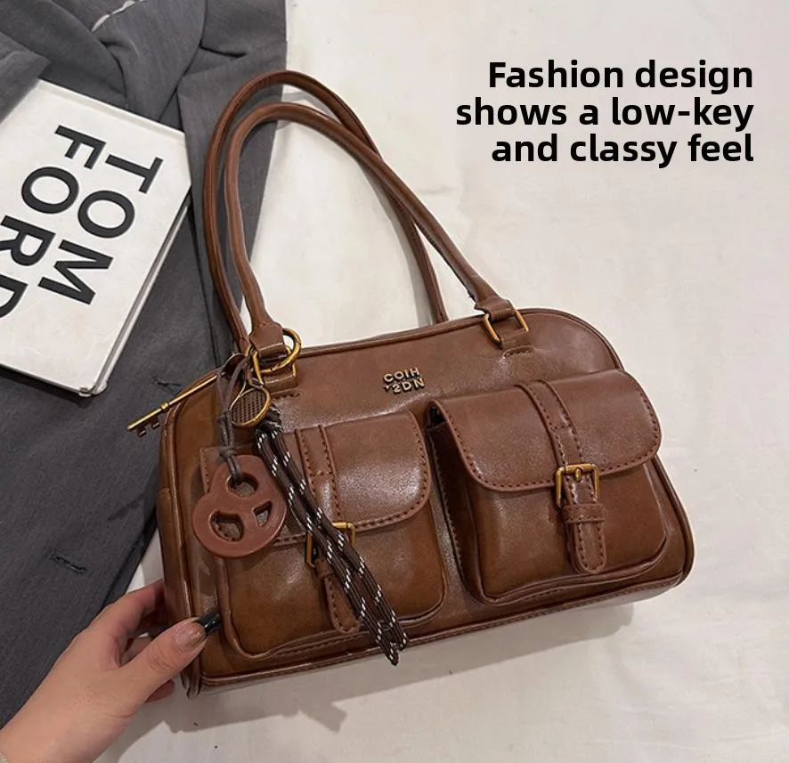 Kaffeebraune Damen-Handtasche mit mehreren Taschen, Umhängetasche, stilvolle, vielseitige Umhängetasche mit Buchstaben für Reisen, Arbeit, Einkaufen, Termine – Detail 21