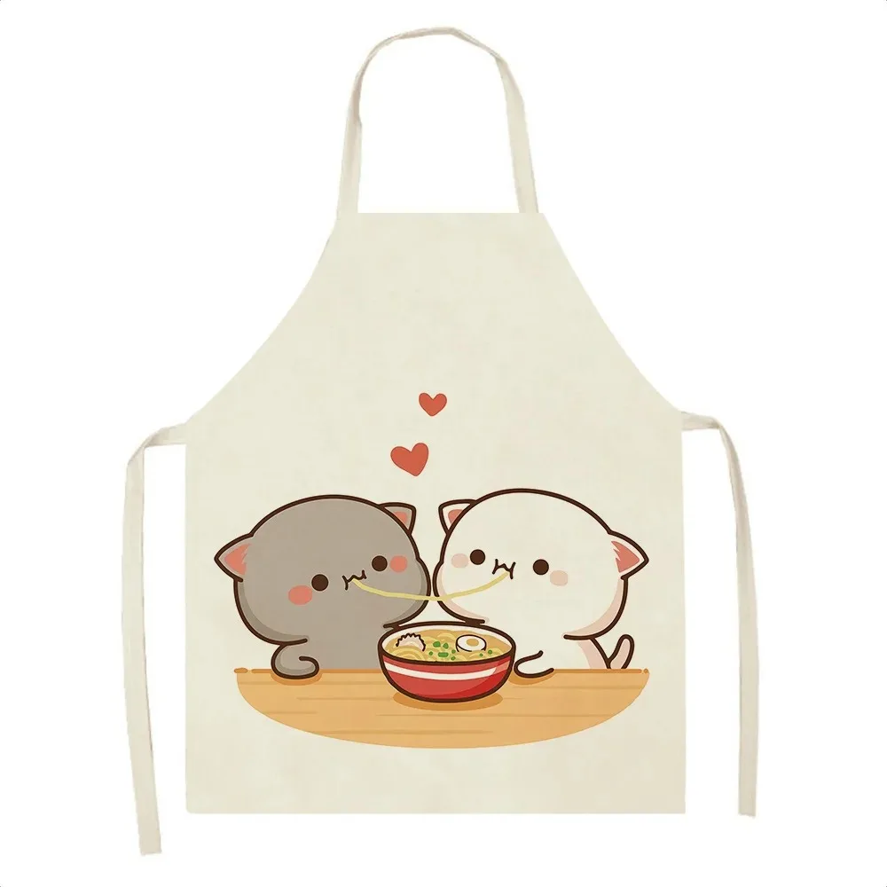 Cute cartoon cat print apron couple apron sleeveless anti-fouling apron for women and men restaurant chef cooking baking bib