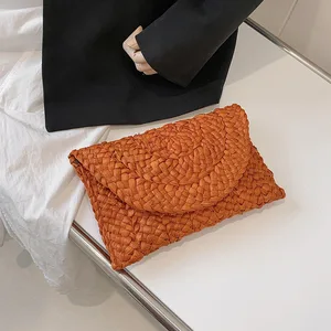 نسائي حقيبة شبكية من القش رفرف حقائب مغلف حقيبة شاطئ حقيبة محفظة يدوية محفظة سيدة مخالب طويلة موضة الصيف أفضل 12 حقيبة شاطئ كروشيه مبيعا - رقم 5