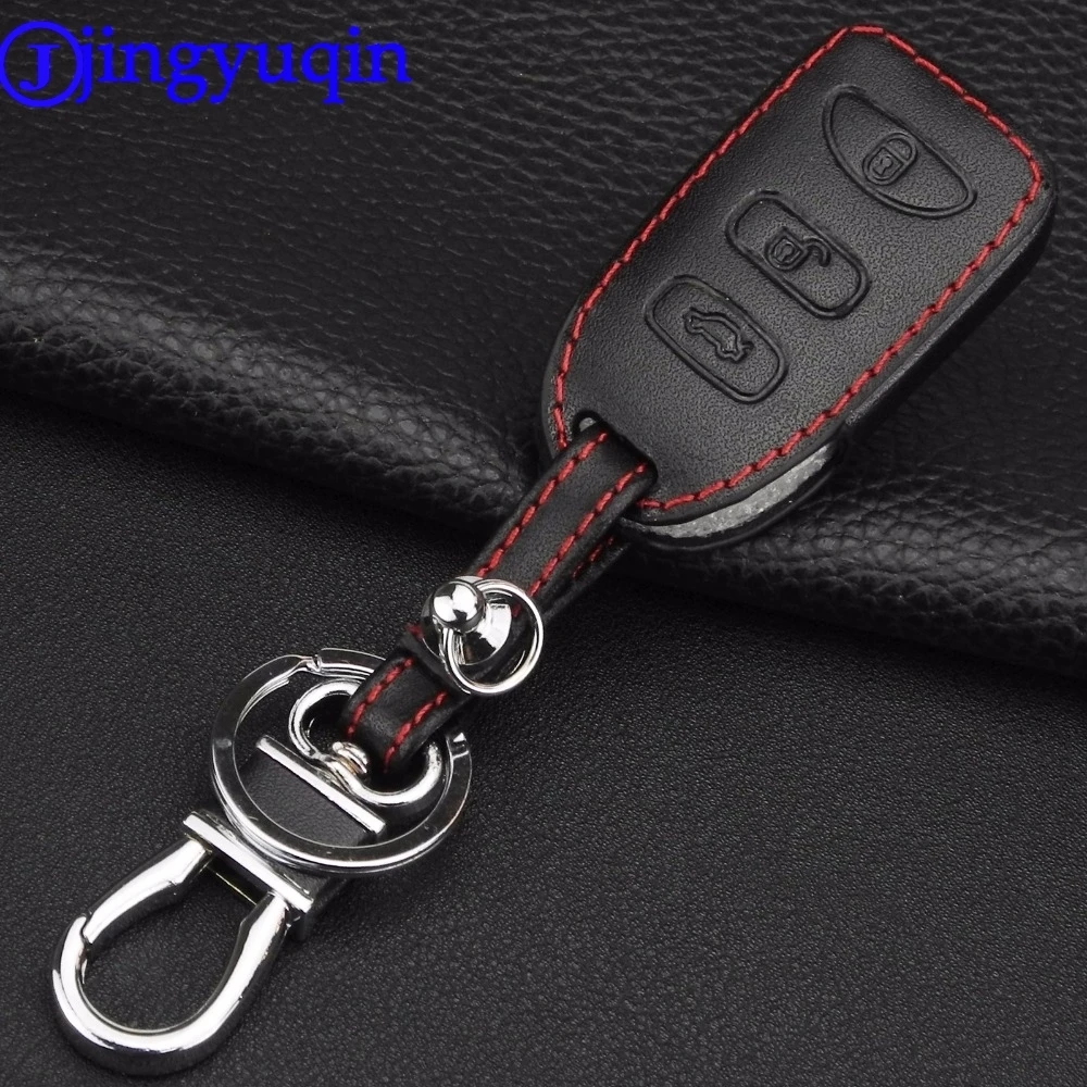 jingyuqin Remote 3 Buttons Leather Key Case Cover For Hyundai KIA Tuscon Elantra Rio Sportage Rondo Accent