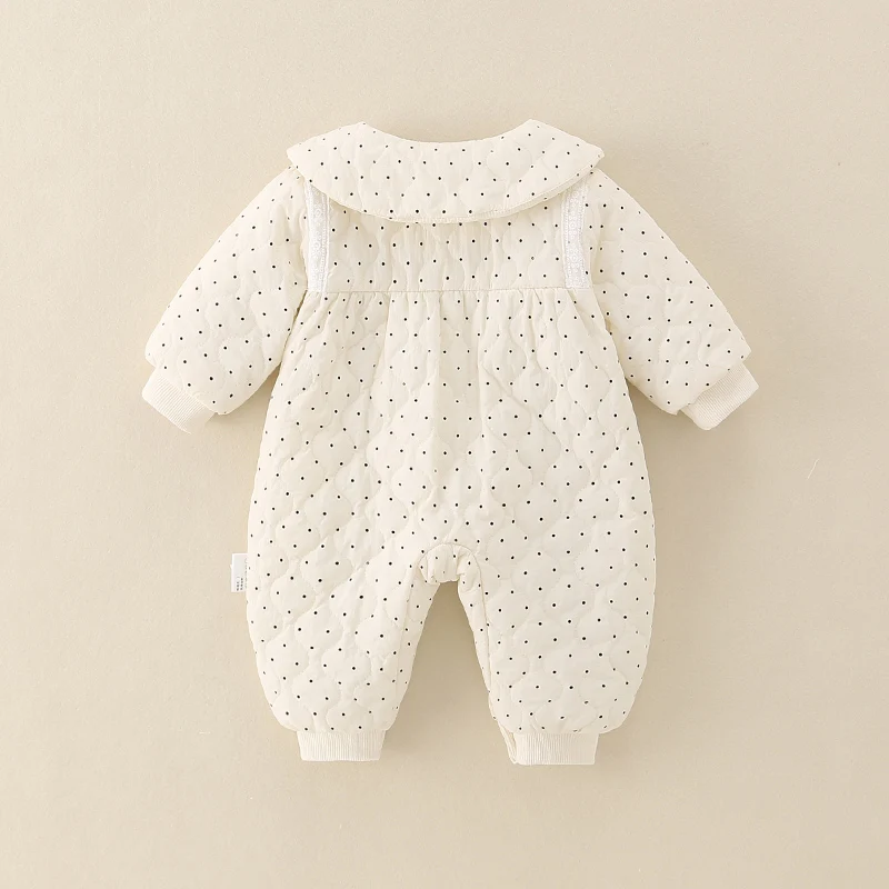 Zimowy zestaw dla niemowląt: bawełniana bluzka z okrągłym dekoltem w koreańskim stylu, wzór w kropki, długi rękaw, z spodniami.