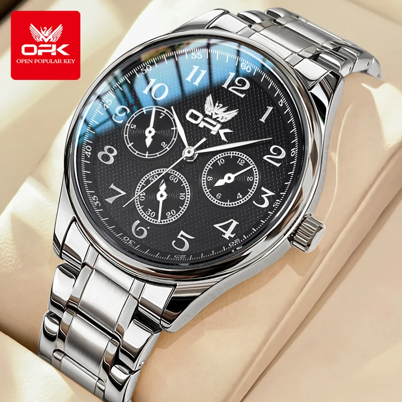 

OPK 6012 деловые оригинальные часы с кварцевым механизмом, мужские часы с многофункциональным циферблатом, ремешок из нержавеющей стали, водонепроницаемые часы для мужчин