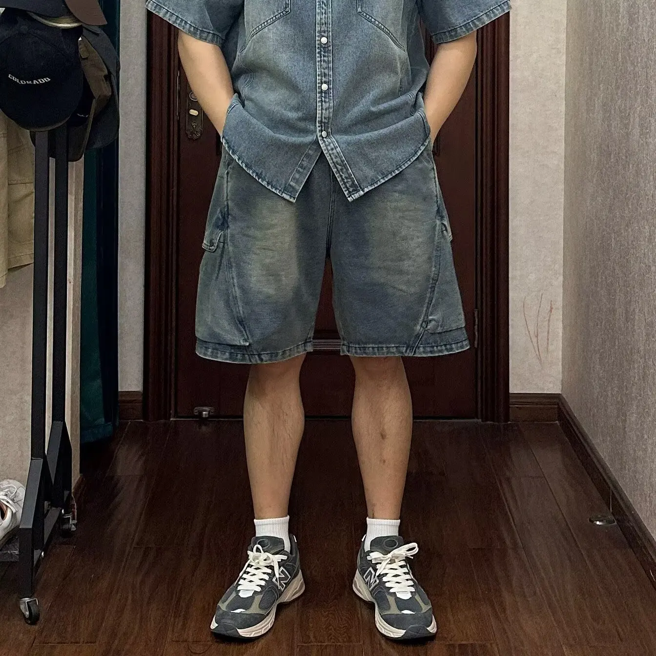 

Summer New Loose Wide Leg Jeans Shorts Men's Beach Pants Cotton Breathable Casual Straight Cut Multi-Pocket Workwear Shorts