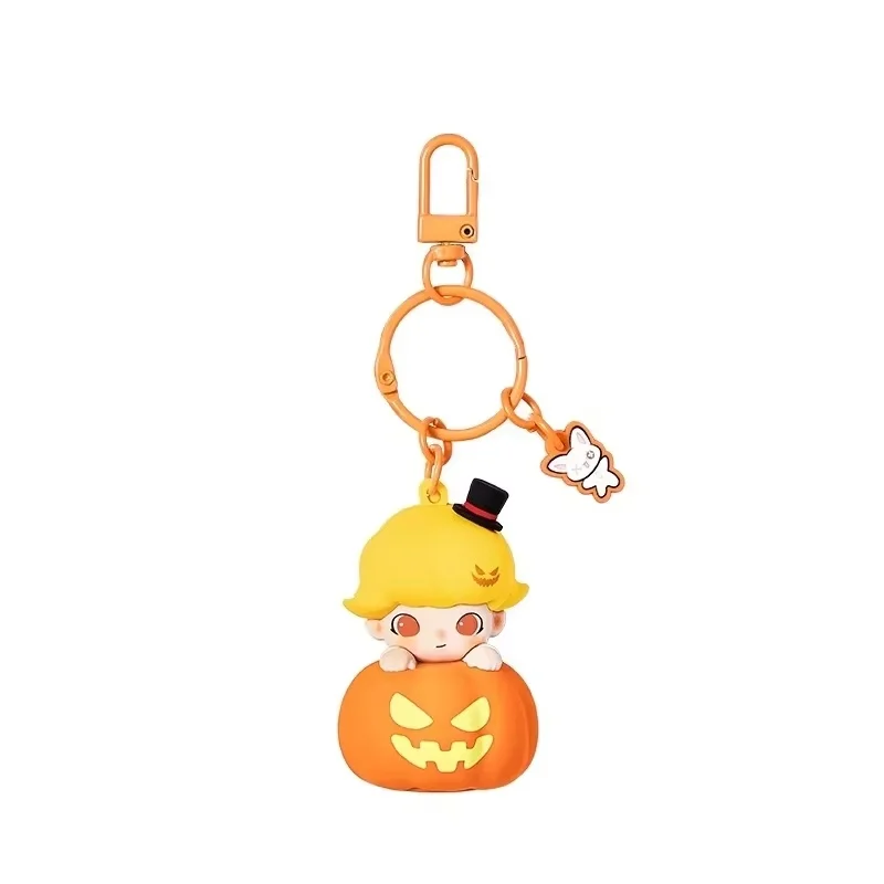 New Genuine 2024 Halloween Strange Dionysia Series Labubu Pumpkin Shine Pendant Dimoo Small Pendant Molly Keychain Surprise Gift