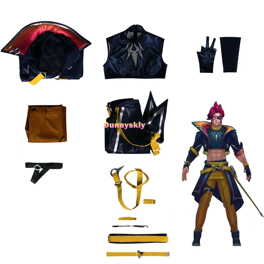 Game LOL Heartsteel Cosplay Kayn Costume Eyepatch Wig Custom Uniforms Men Women Carnival Halloween Party Outfits Synthetic Hair