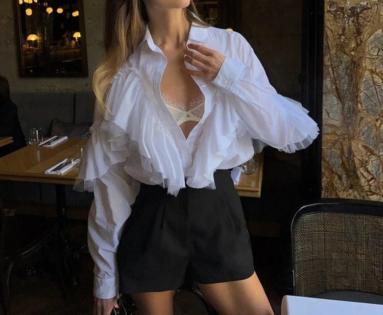 

French Design-sensory Ruffled White Shirt Women's Autumn New Lapel Long-sleeved Temperament Commuting Versatile Top
