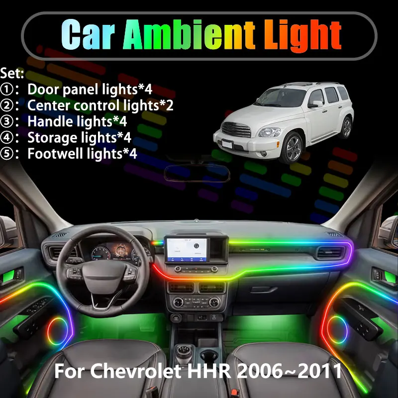 Para Chevrolet HHR 2006~2011 2007 2/18 en 1, Iluminación Ambiental para Auto, Luces LED Interiores para Maletero, Luces LED USB RGB, Conjunto de Piezas Streamer