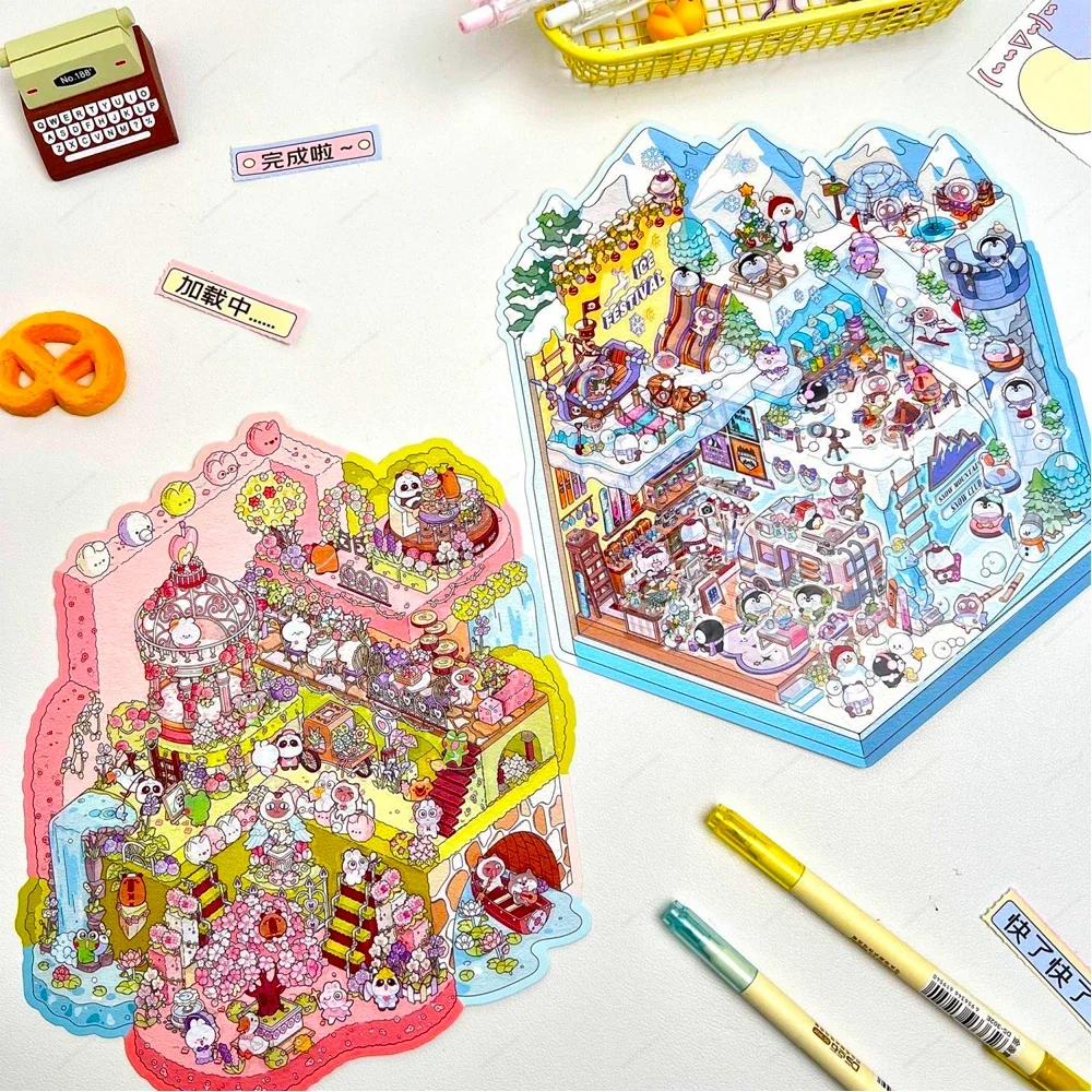 Plus Size 3D Landscape Sticker Ice Snow World 3D Scene Stickers Stacking Sticker Festival Birthday Christmas Gift for Children