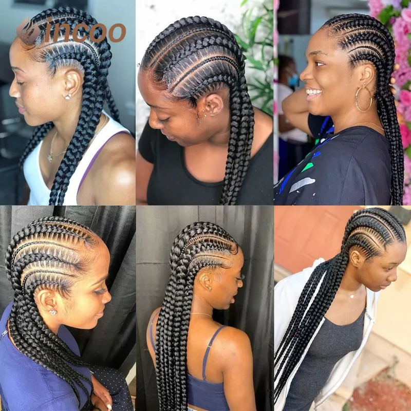 Incoo 36 "synthetische volle Spitze geflochtene Perücken für schwarze Frauen Jumbo knoten lose Box Geflecht Spitze Perücken Cornrow Perücke geflochten afrikanisches Haar