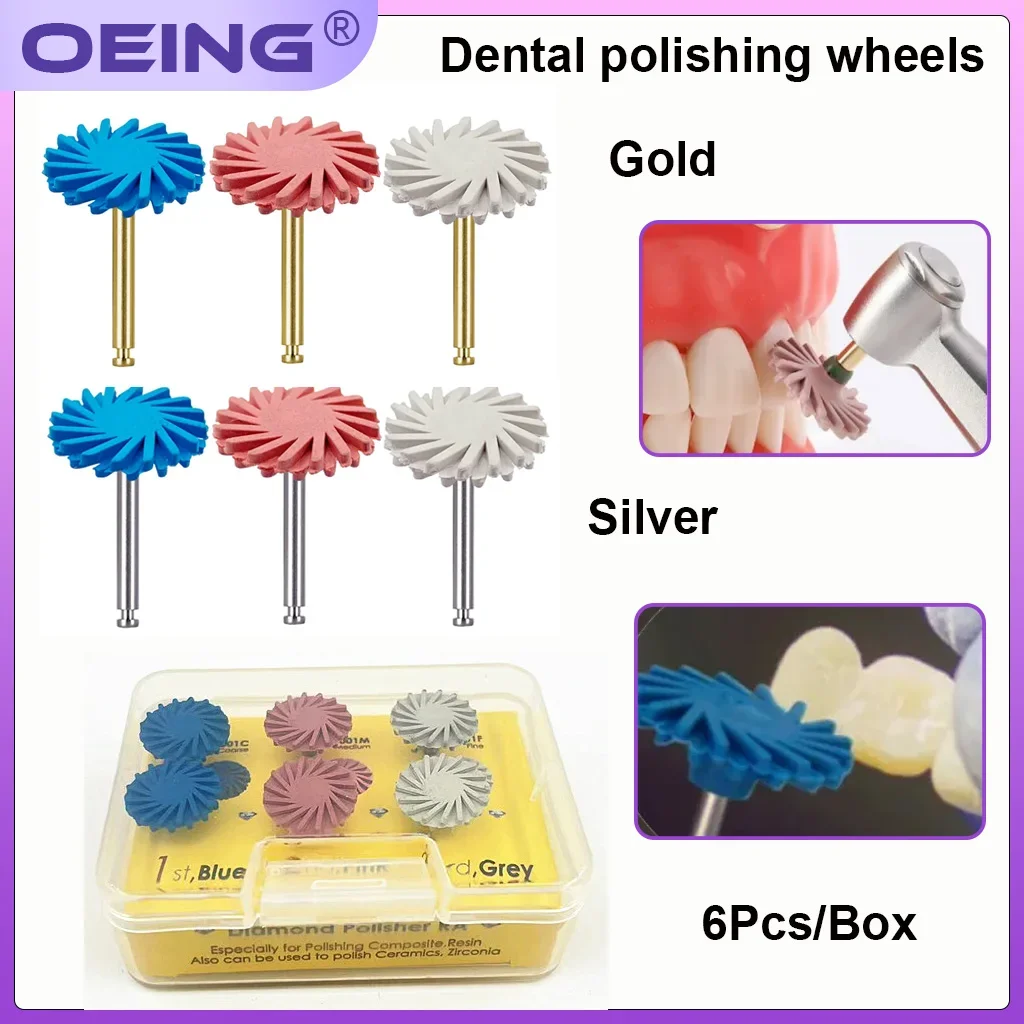 OEING Dental Rubber Polisher Composite Flat Resin Polishing Brush Diamond System RA Disc 14mm Wheel Spiral Flex Brush Burs