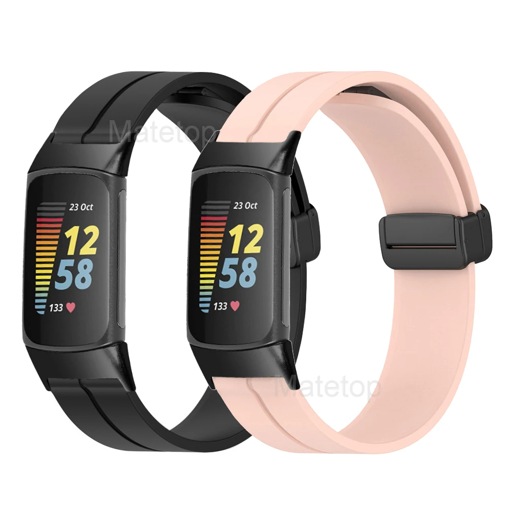 New Magnetic Silicone Band For Fitbit Charge 6 5 Sports Women Men Soft Watch Bracelet Strap For Fitbit Charge 5 6