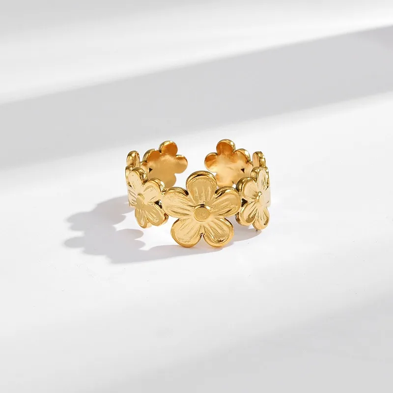 New Vintage Simple Gold Color Floral Opening Adjustable Women's Ring Fashion Stainless Steel Party Holiday Jewelry Accessories image 4