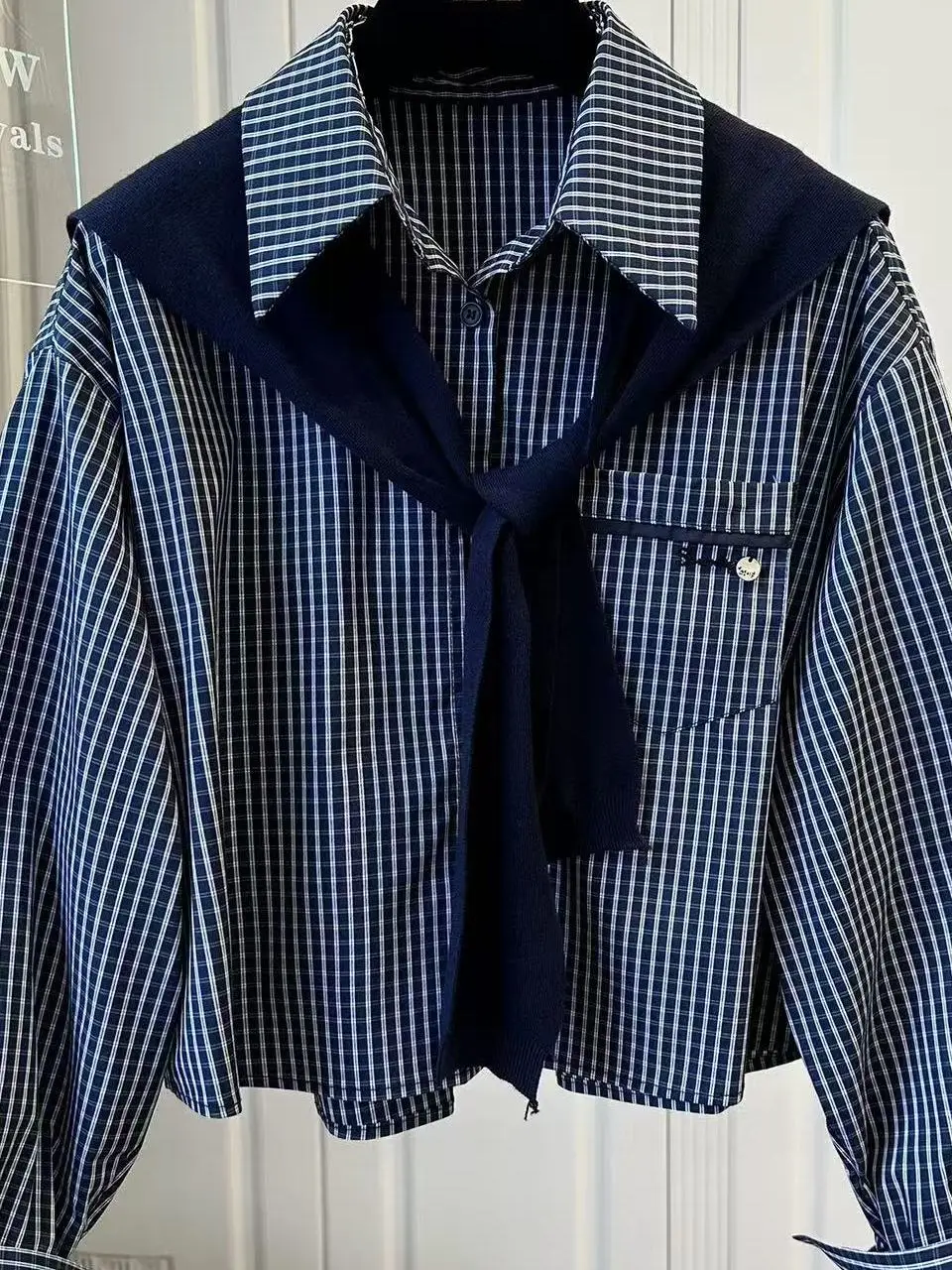 

Толстовка Long Sve, большой размер, дизайн Sense, комплект из двух предметов, цветной клетчатый топ с воротником, женский удобный дышащий топ...