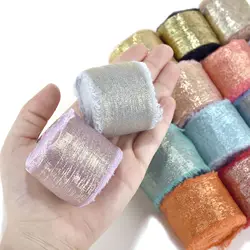 5Yards/Roll Gold Glitter Frayed Edged Silk Ribbon Handmade Ripped Wedding Party Flower Bouquet Gift Packing Decoration DIY Craft