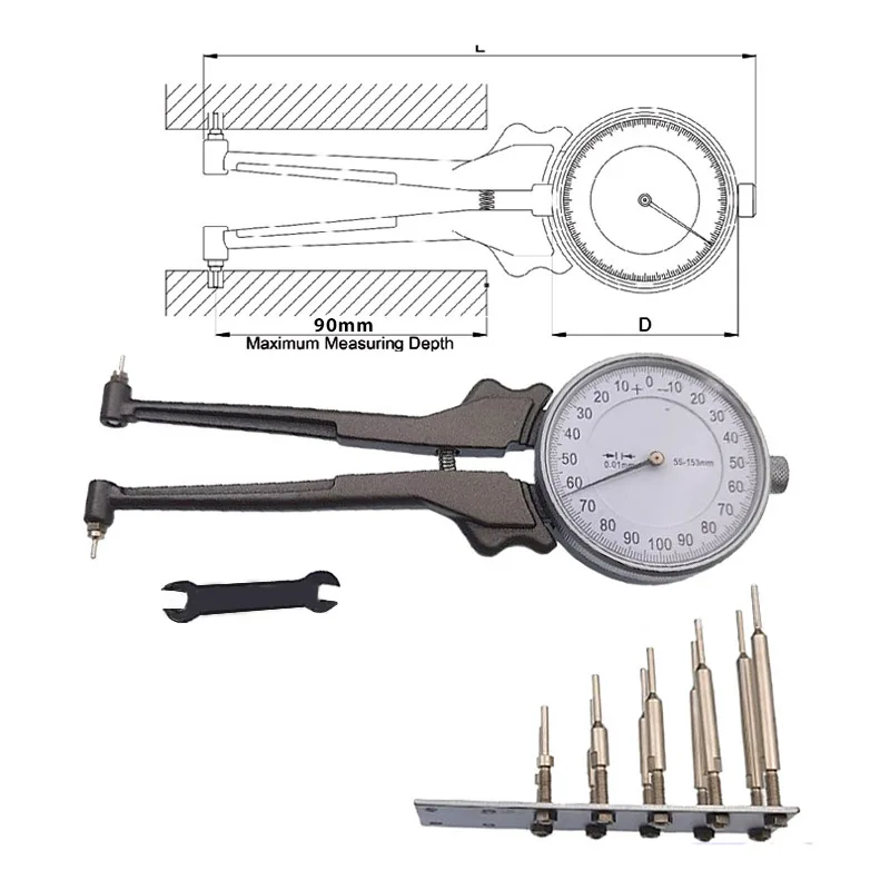 0.01mm Measuring Range 8-28mm 55-153mm Tip Probe Internal Caliper Dial Internal Caliper Internal Thickness Gauge