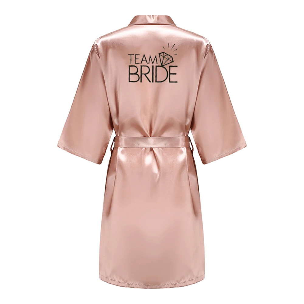 Peignoir Kimono en Satin Rose et Or avec Lettres Noires, Pyjama de Demoiselle d'Honneur pour ixde Mariage