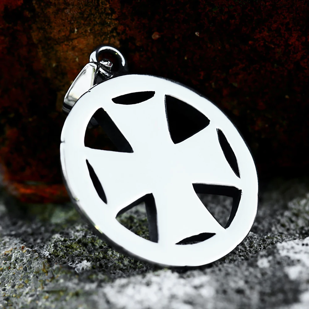 Vintage Stainless Steel Templar Knights Round Pendant Necklace For Men Punk Hip Hop Cross Necklaces Party Jewelry Gift Wholesale