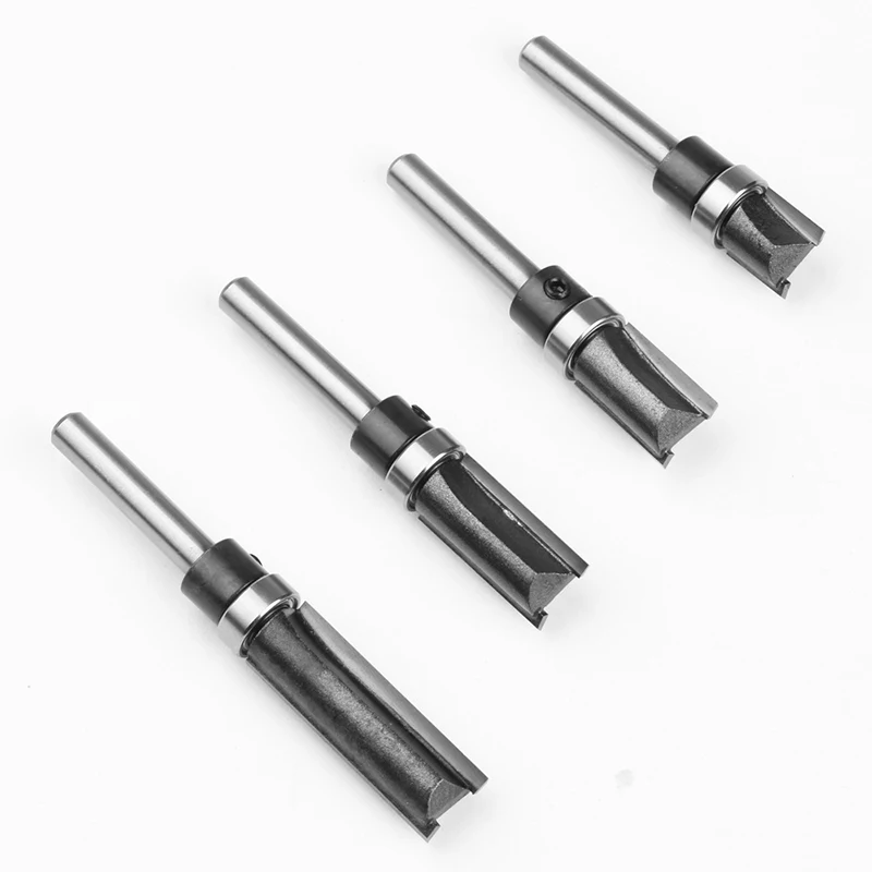 シャンクストレートベアリングルータービットコピートリミングカッター、ラインカッター、フライス盤、木工工具、6mm、1/4 "、1個、4個