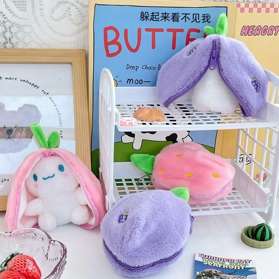 Cute Transform Strawberry Bunny Fruit Animal Plush Toy Key Chain Accessories Backpack Keychain Stuffed Animal Bag Pendant