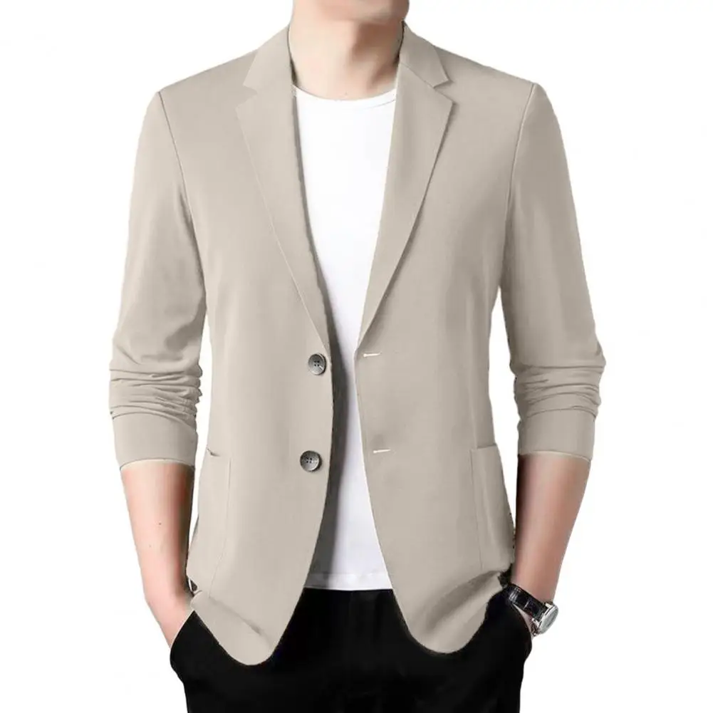 Men Lightweight Suit Coat Elegant Lapel Business Coat for Men Formal Summer Suit Jacket with Double Buttons Straight Pockets