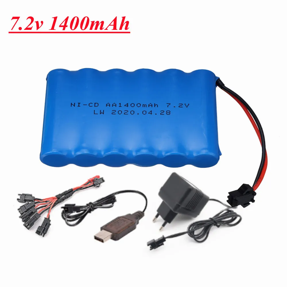 7.2V 1400mAh Ni-cd rechargeable battery SM plug with charger For Rc toys Car Tanks Trains Robot Boat Gun nicd AA 7.2 v 700mah