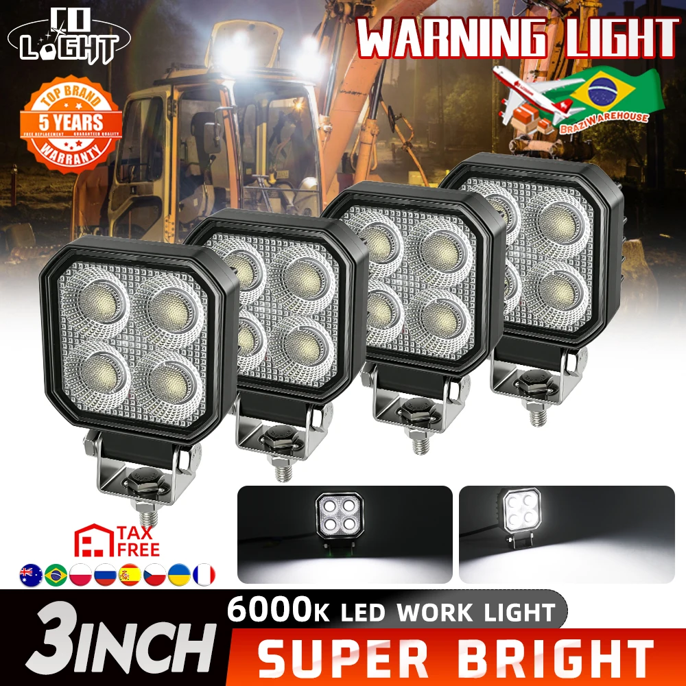 CO LIGHT offroad use Universal 3 Inch Rectangle LED Work Light 4 LED Flood Beam 9-32V for Car Truck ATV Tractor Boat Offroad Acc