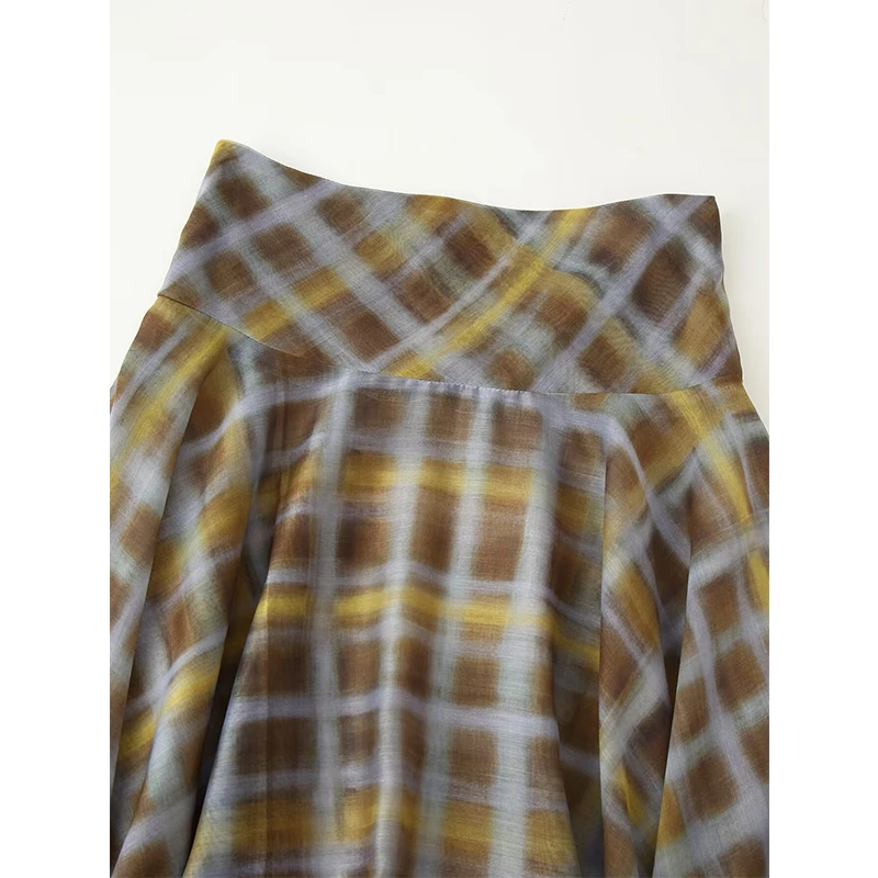 YENKYE Vrouwen Nieuw Ontwerp Asymmetrische Zoom A-lijn Mid-rise Plaid Midi Rokken Dunne faldas mujer