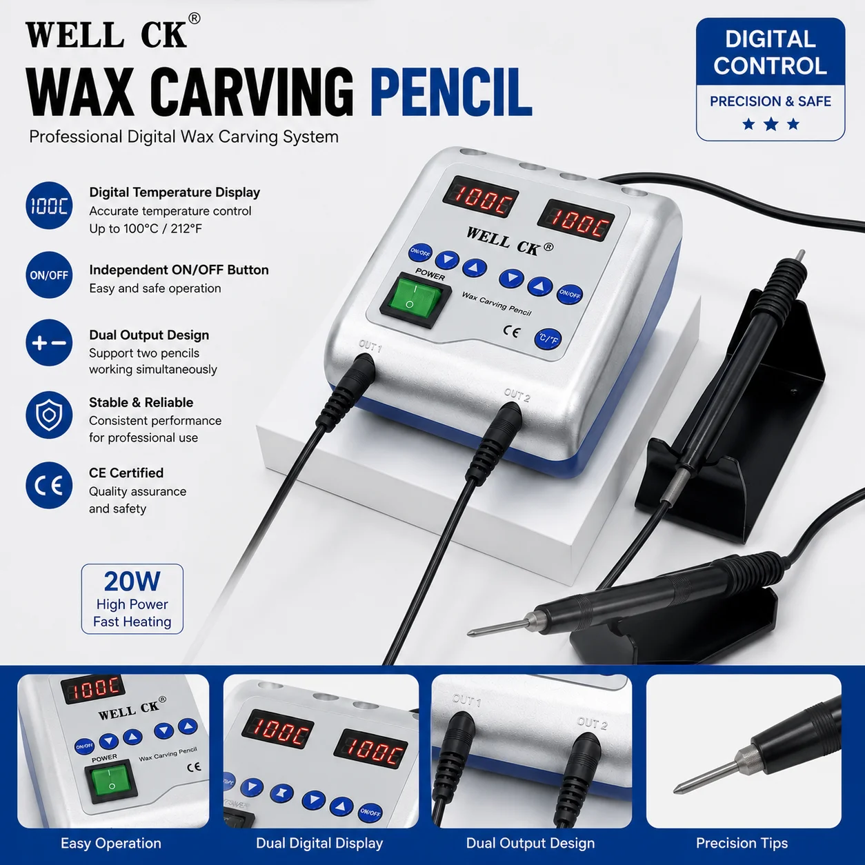 Dental Lab Equipment Electric Wax Carving Pen 6 Wax Tips+2 Pens Molding Wax Patterns Copper Waxer Knife Dentistry Tool